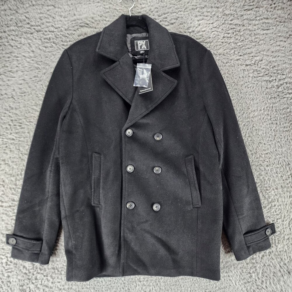 PX Jacket Mens Medium Black Washable Long Sleeve Button Up Peacoat *NWT*